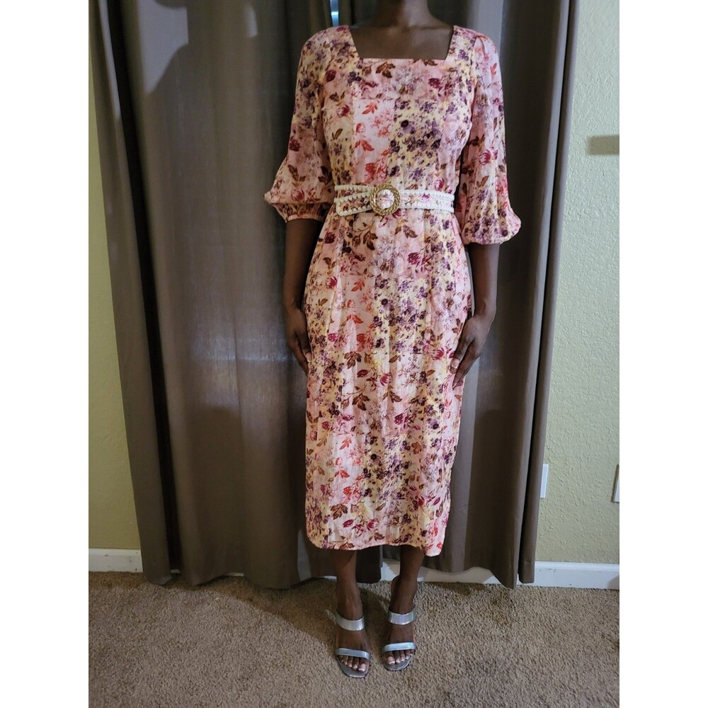 Anna Cate Emma Maxi Dress Small Multicolors  Puff Sleeve Belt